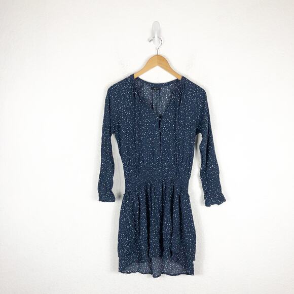Rails Jasmine Star Print Mini Dress Navy Nova Size Medium Smocked Long Sleeve - Picture 3 of 12